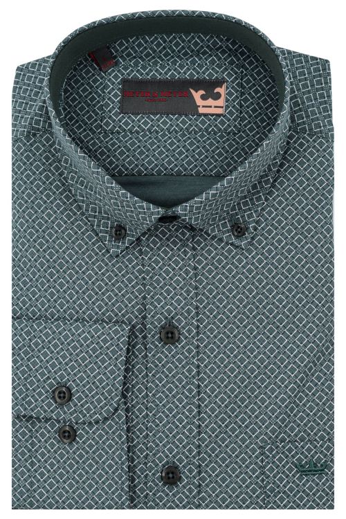 Alternative view of Dessin hemd Groen/Marine/Wit