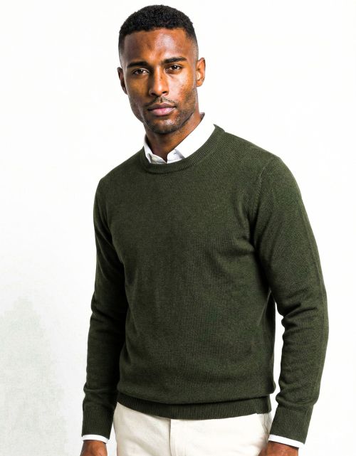 R-hals katoen Army Groen