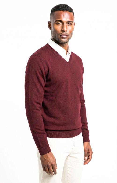V-hals merino-wol Bordeaux