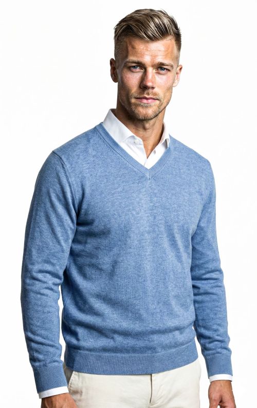 V-hals katoen Lichtblauw