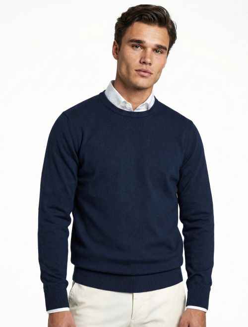 R-hals katoen Marine