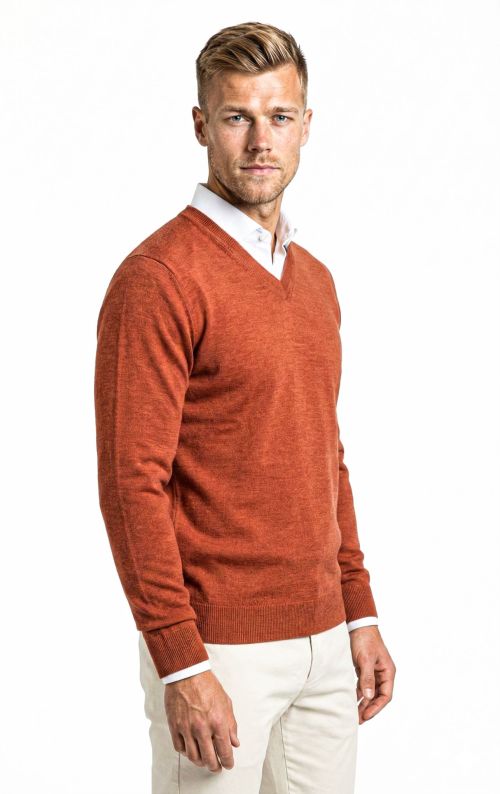 V-hals merino-wol Roest