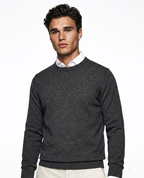 R-hals katoen Antraciet