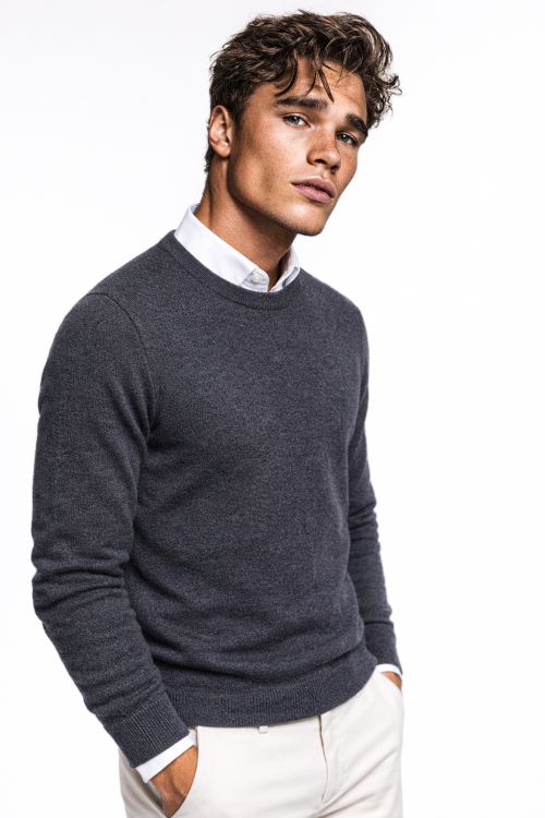 R-hals merino-wol Grijs