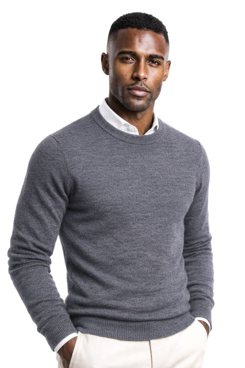 R-hals merino-wol Grijs