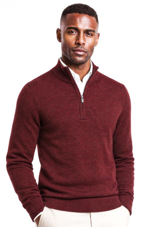 1/4 Zip merino-wol Bordeaux