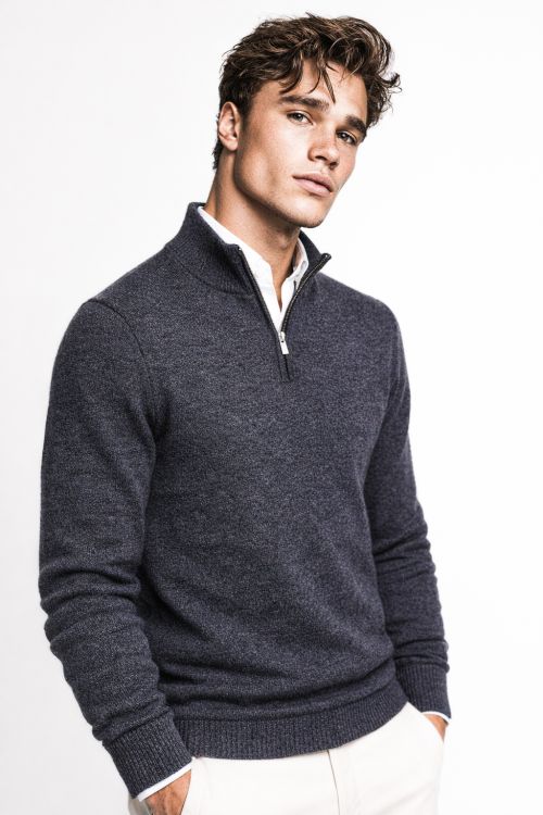 1/4 Zip merino-wol Antraciet