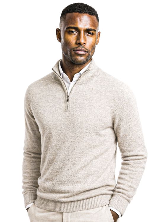 1/4 Zip merino-wol offwhite