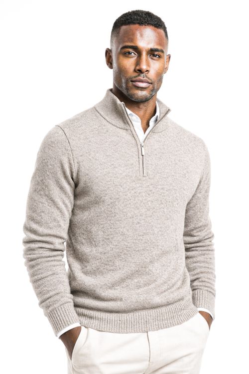 1/4 Zip merino-wol Stone