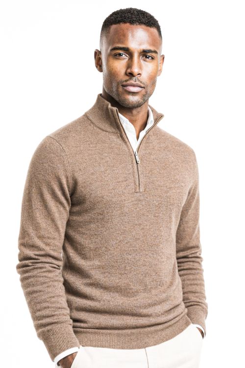 1/4 Zip merino-wol Zand