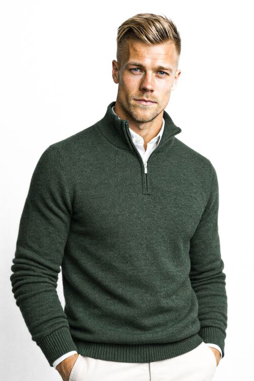 1/4 Zip merino-wol Army Groen