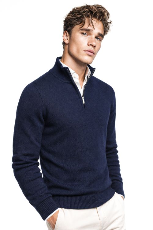 1/4 Zip merino-wol Marine